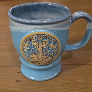Bones Coffee Shark Bite Blue Glaze Handmade Mug- Deneen Pottery 2021